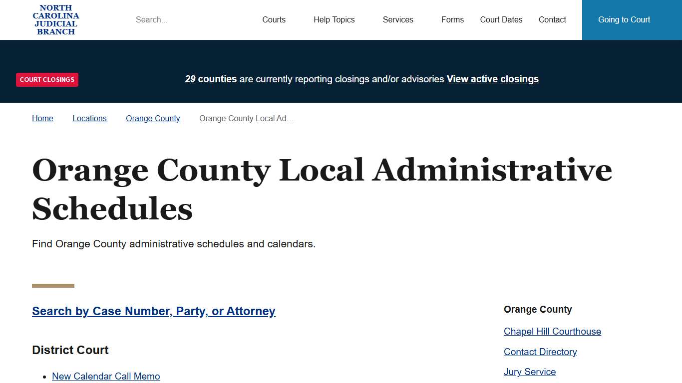 Orange County Local Administrative Schedules North Carolina Judicial Branch